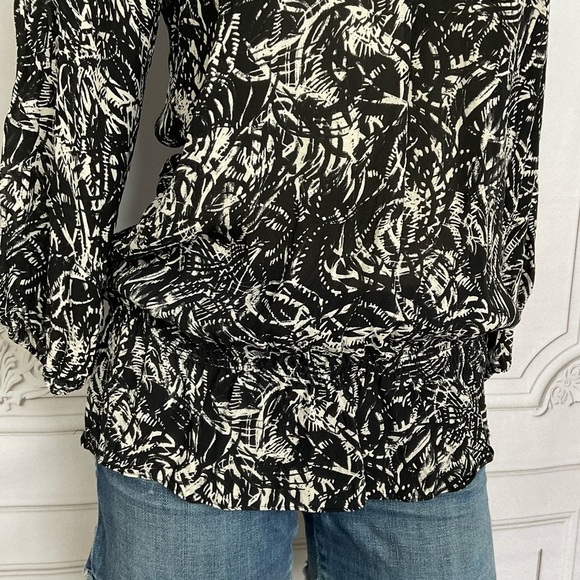 Semantiks Black & Cream 100% Silk Peplum 3/4 Sleeve Women’s XS Blouse - Picture 2 of 7